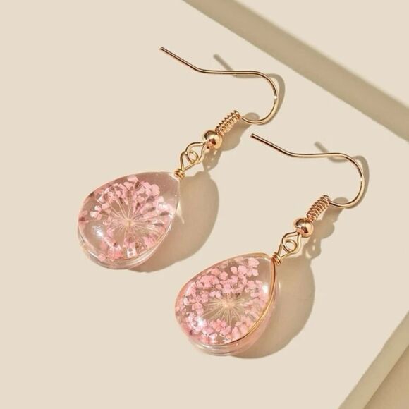 ✨🆕✨ Boho PINK 🌸 Clear Waterdrop Drop Dangle Earrings✨ - Picture 1 of 7